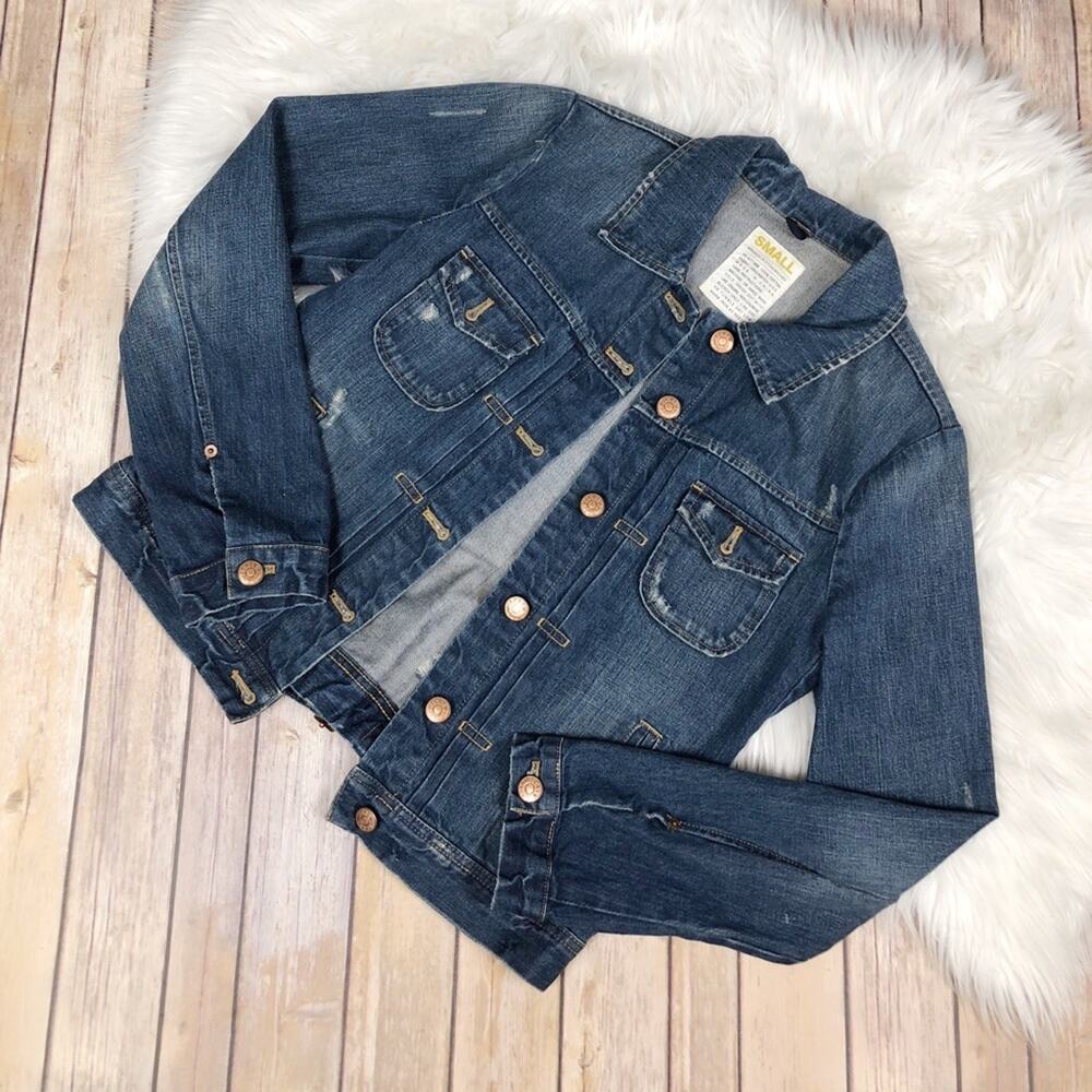 J. Crew Women's Distressed Denim Blue Jacket Pocket Front Size Small‎ NEW